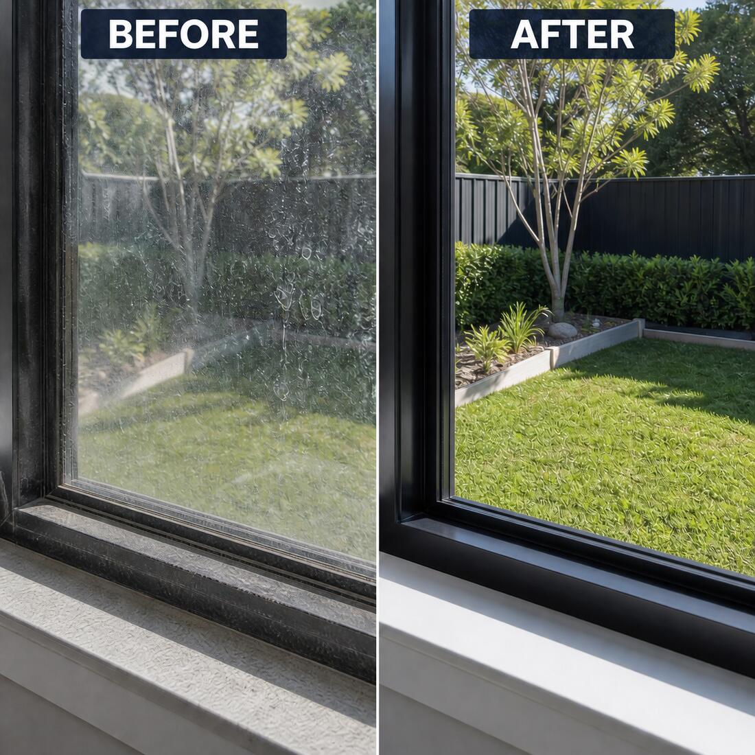 Before and after Windows & tracks cleaning by Absolute Cleaning